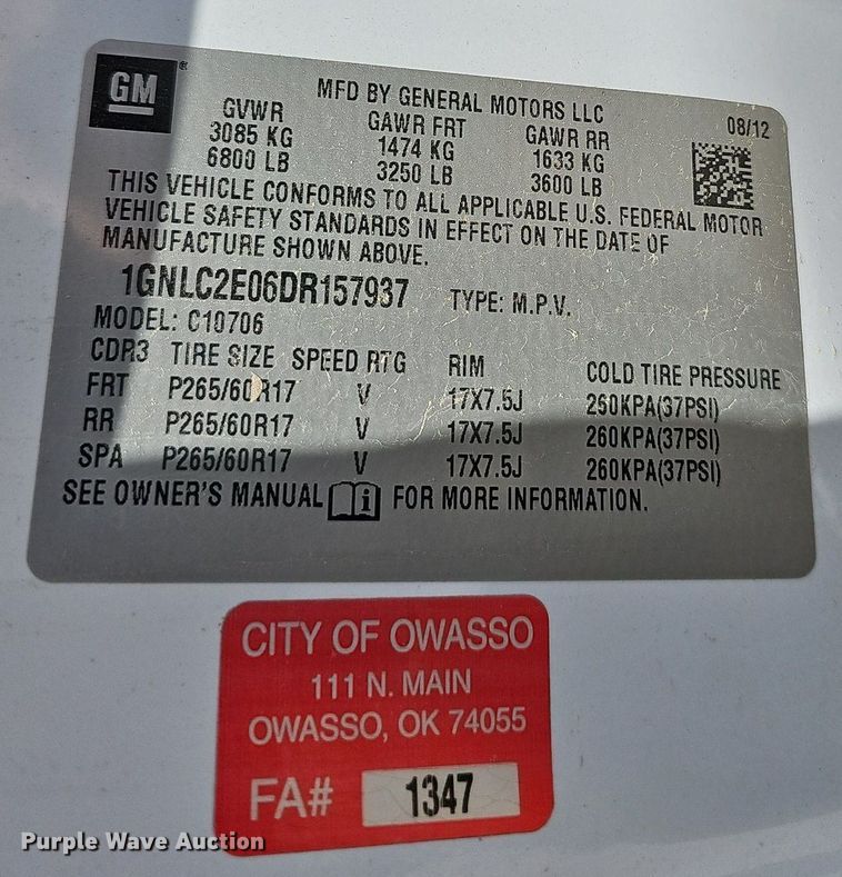 image for item LE9757 2013 Chevrolet Tahoe Police  SUV