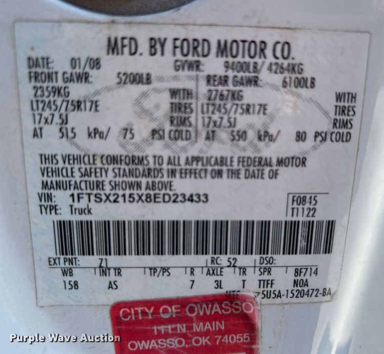 image for item LE9758 2008 Ford F250 Super Duty  SuperCab pickup truck