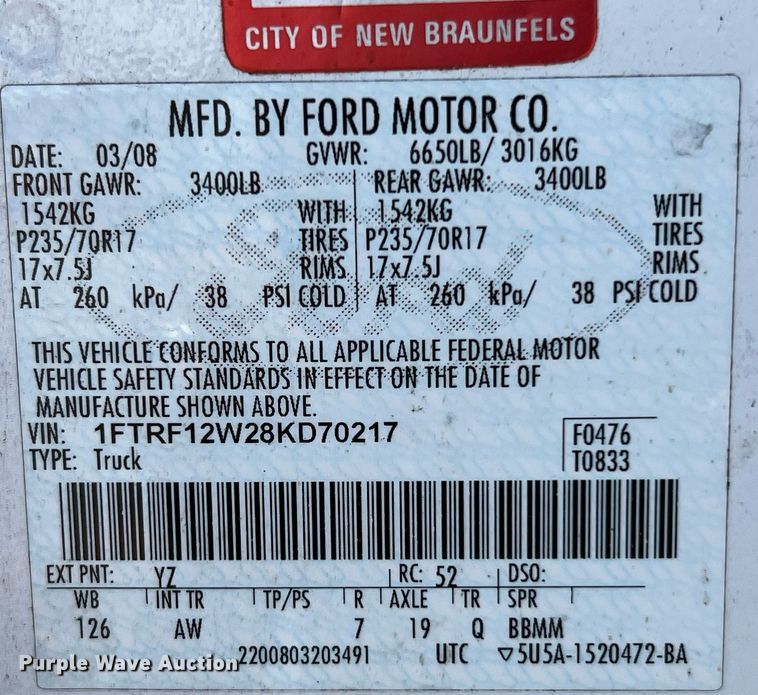 image for item LF9454 2008 Ford F150 XL  pickup truck