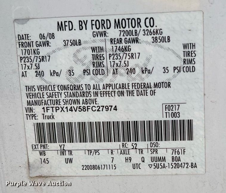 image for item LF9458 2008 Ford F150 XL  SuperCab pickup truck