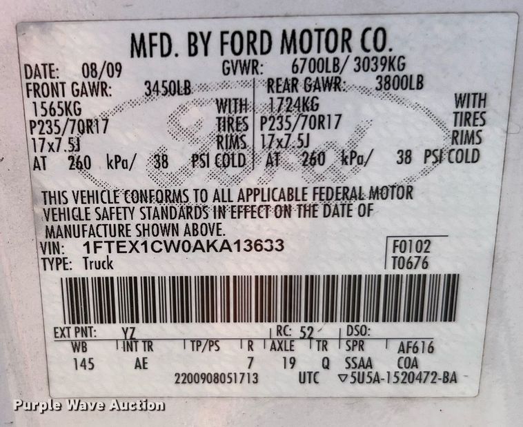 image for item LF9459 2010 Ford F150 XL  SuperCab pickup truck