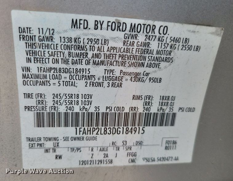 image for item LS9738 2013 Ford Taurus  Police Interceptor