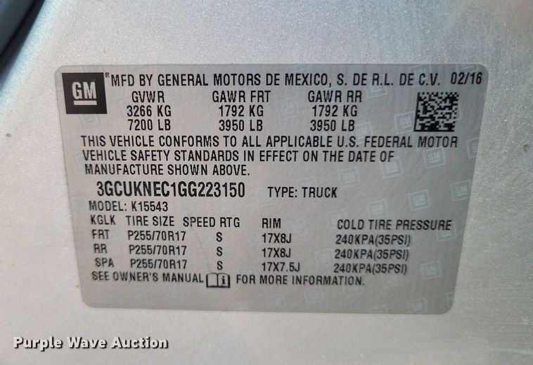 image for item LS9753 2016 Chevrolet Silverado 1500 Crew Cab pickup truck