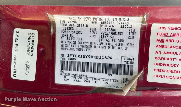 image for item LV9855 1994 Ford F150 XL  SuperCab pickup truck