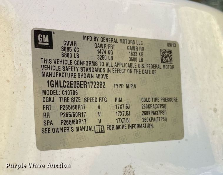 image for item LV9857 2014 Chevrolet Tahoe Police  SUV