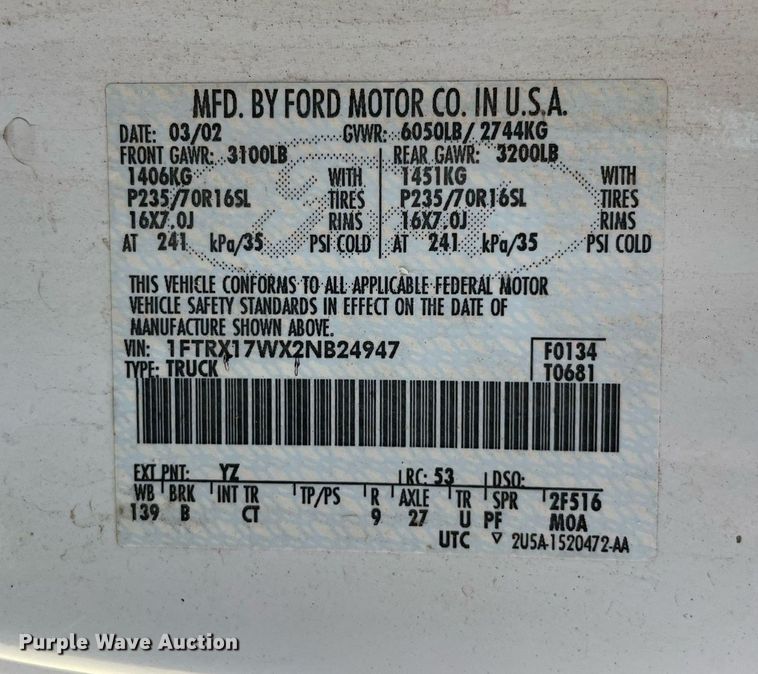 image for item LV9860 2002 Ford F150 XL  SuperCab pickup truck