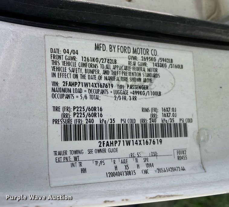 image for item LV9861 2004 Ford Crown Victoria  Police Interceptor