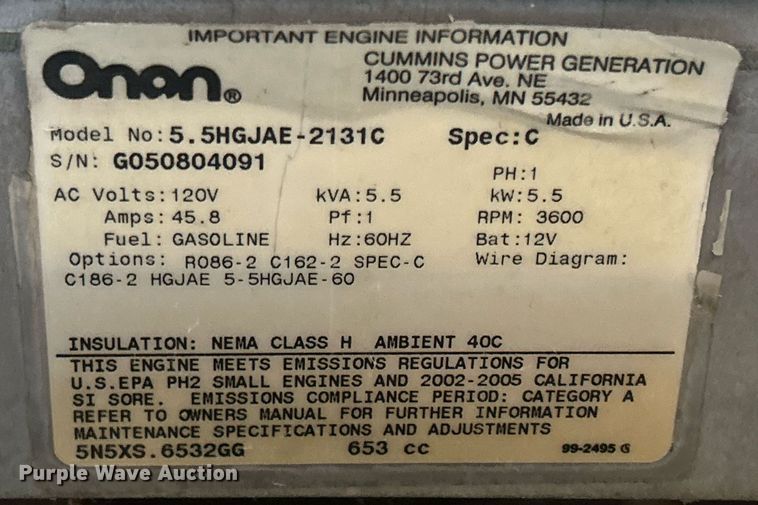image for item MD9035 Onan CMM 5500  generator