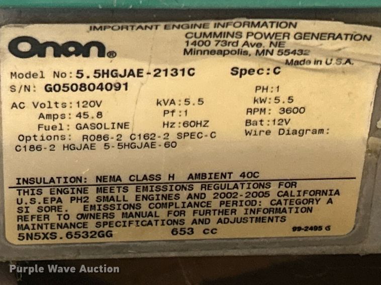 image for item MD9035 Onan CMM 5500  generator