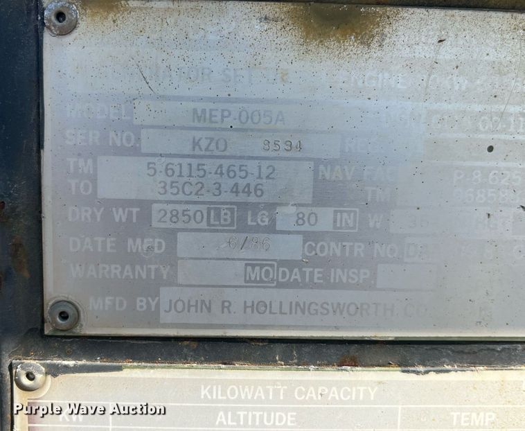 image for item MG9479 1986 John R Hollingsworth Co. MEP-005A  generator