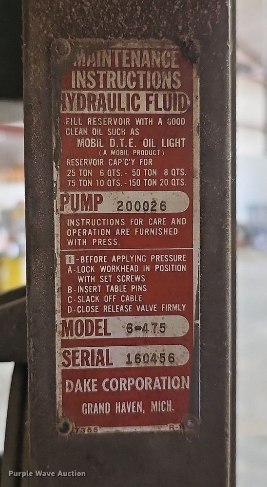 image for item MH9310 Dake 6-475  hydraulic press