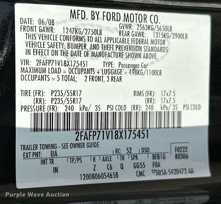 image for item ML9255 2008 Ford Crown Victoria Police Interceptor