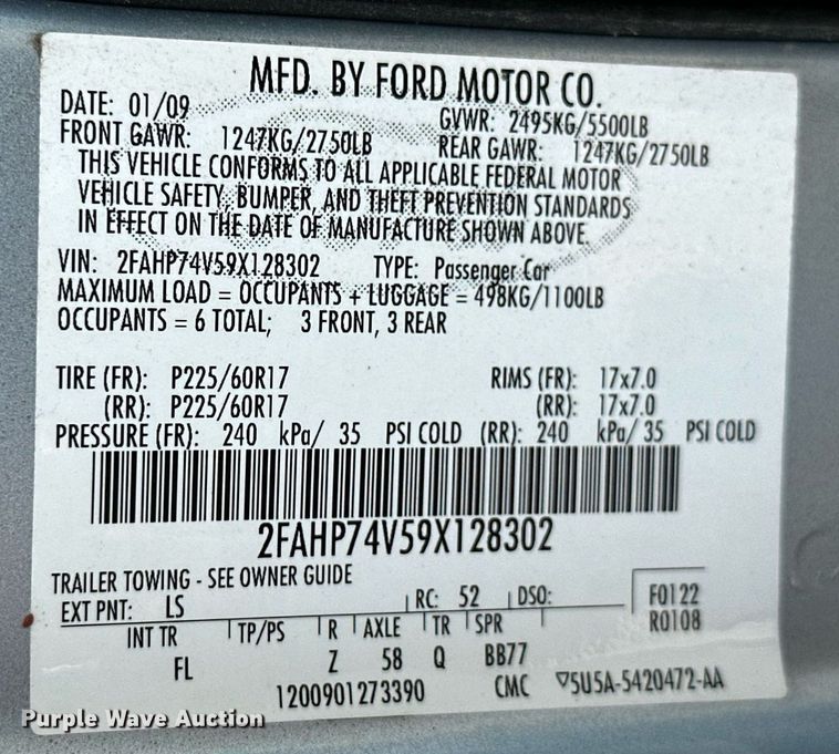 image for item ML9257 2009 Ford Crown Victoria LX