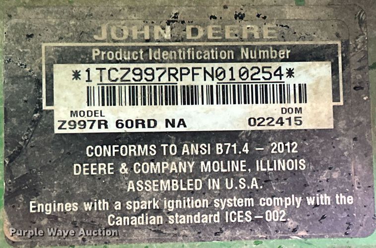 image for item MO9045 John Deere Z997R  ZTR lawn mower