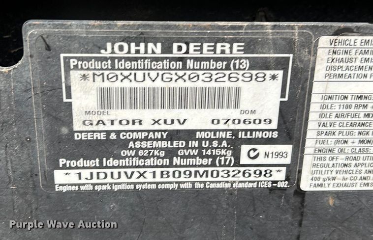 image for item MO9046 2009 John Deere Gator XUV 620i  utility vehicle