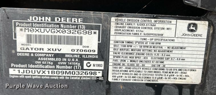 image for item MO9046 2009 John Deere Gator XUV 620i  utility vehicle