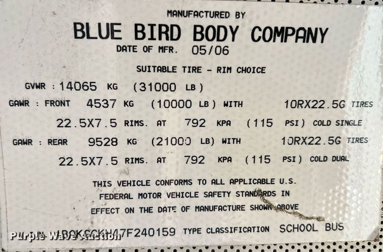 image for item NA9098 2007 Blue Bird  school bus