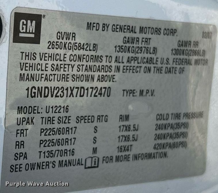 image for item NA9189 2007 Chevrolet Uplander LS  van