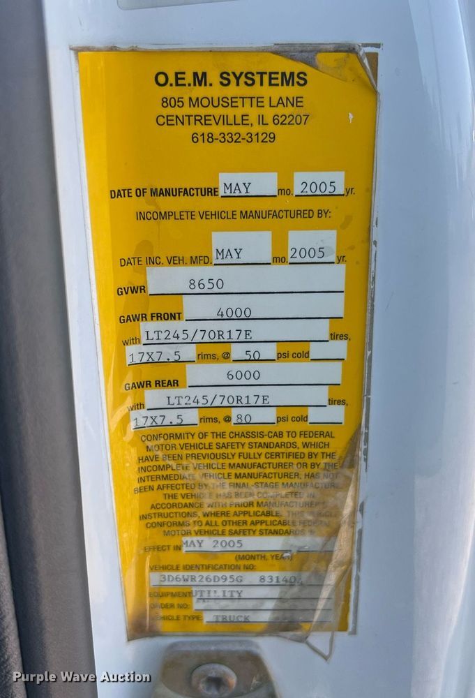 image for item NA9190 2005 Dodge Ram 2500  utility bed pickup truck