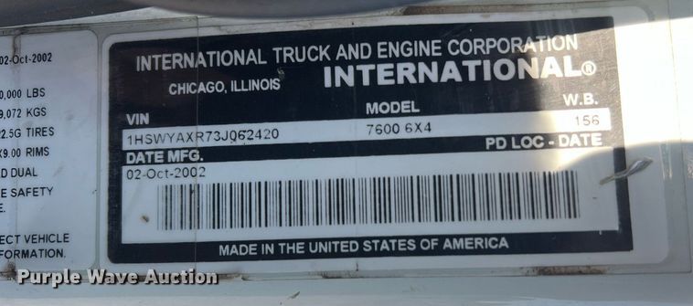 image for item NA9192 2003 International  7600 6x4  semi truck