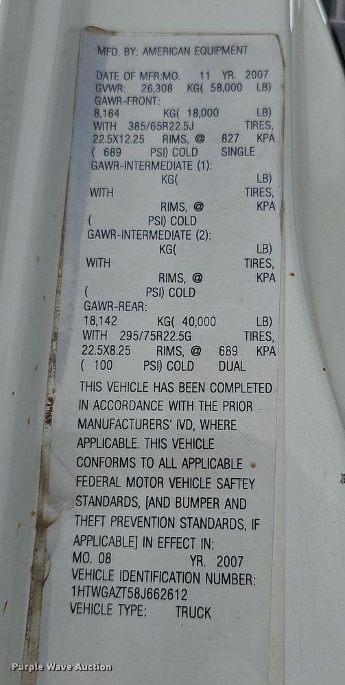 image for item NJ9802 2008 International WorkStar 7400  dump truck