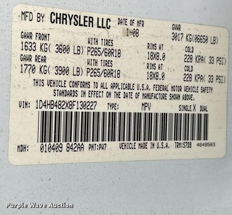 image for item NQ9300 2008 Dodge Durango  SUV