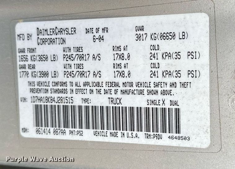 image for item NQ9309 2004 Dodge Ram 1500  Quad Cab pickup truck