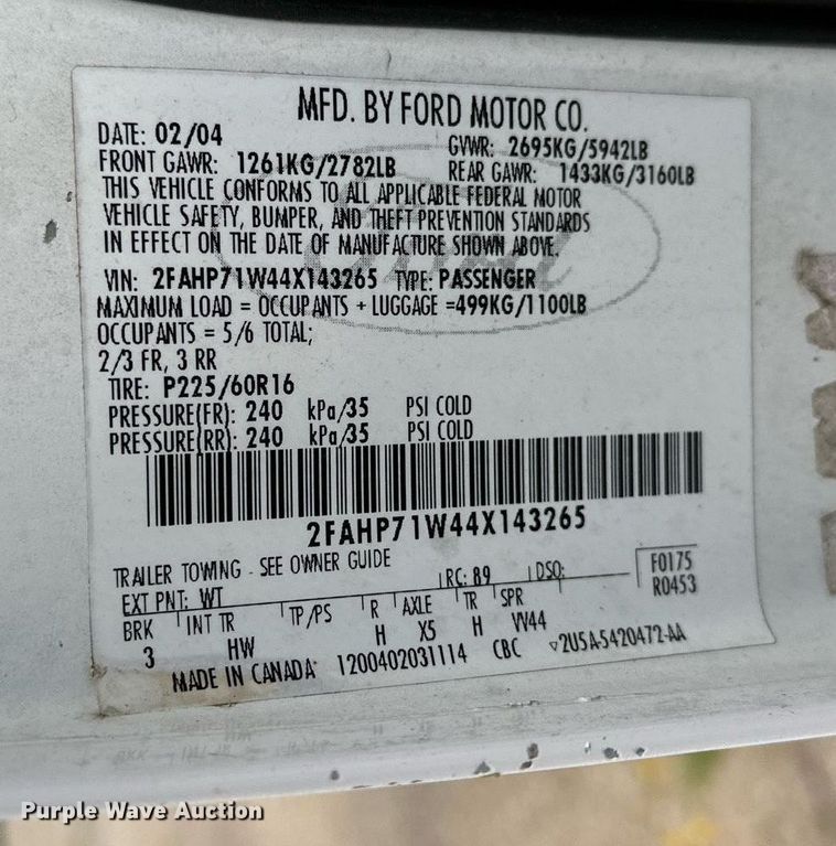 image for item NQ9311 2004 Ford Crown Victoria Police Interceptor