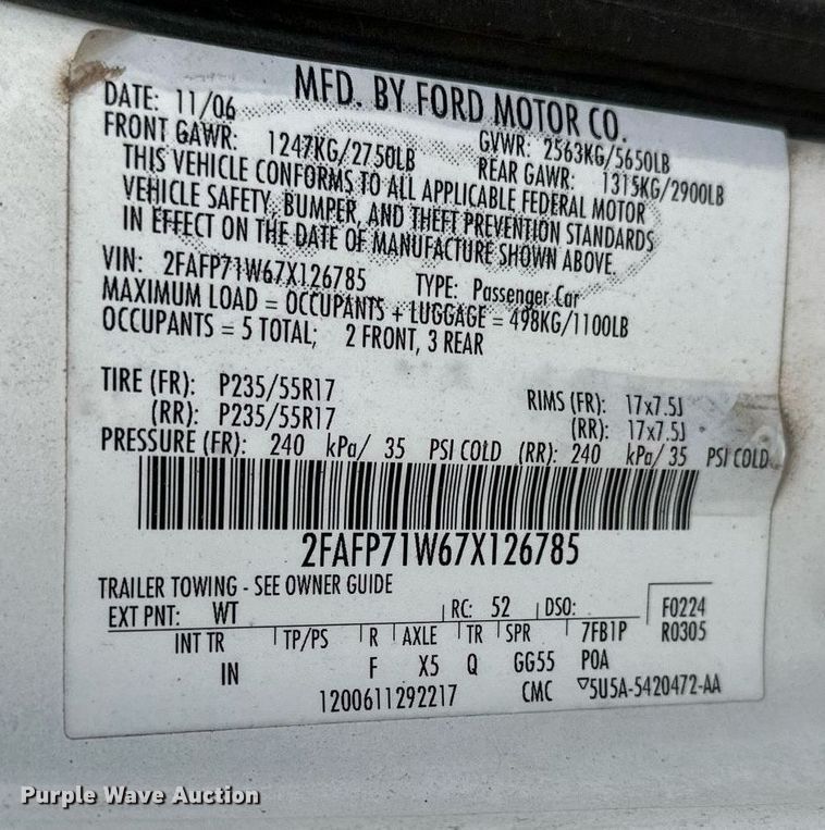 image for item NQ9312 2007 Ford Crown Victoria Police Interceptor