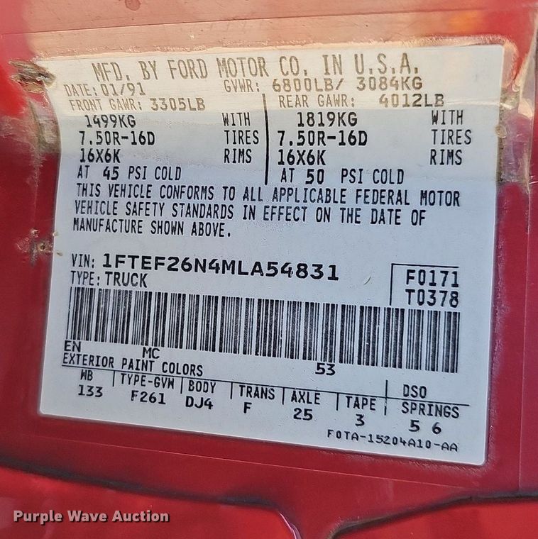 image for item NT9980 1991 Ford F250  pickup truck