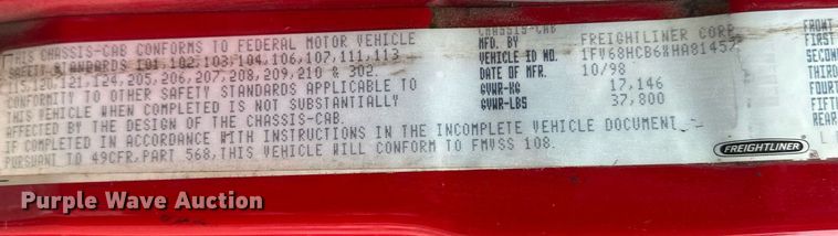 image for item NX9737 1999 Freightliner FL106  pumper fire truck