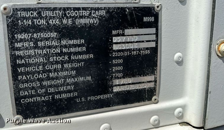 image for item OG9179 1989 Am General M998  SUV