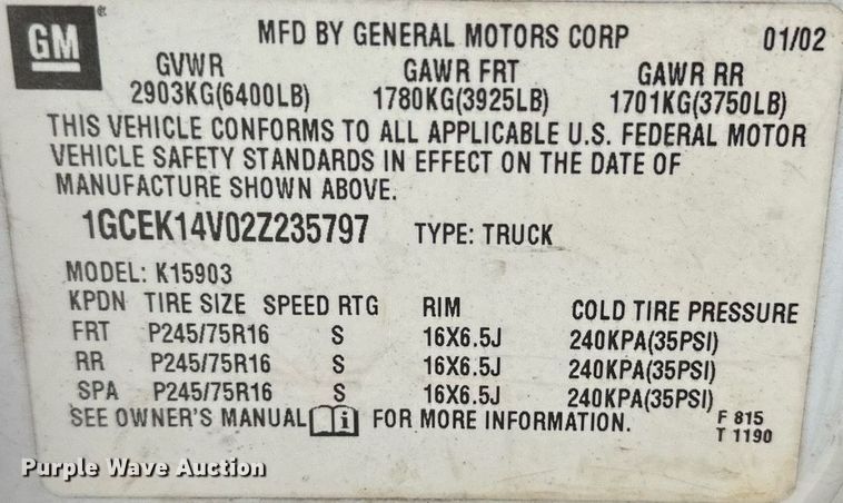 image for item OG9221 2002 Chevrolet 1500  pickup truck