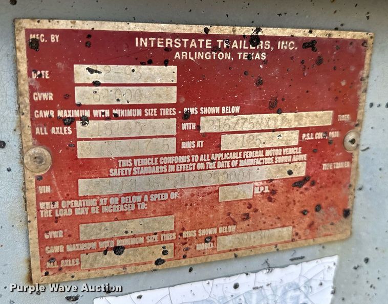 image for item OG9227 1994 Interstate 50LB  equipment trailer