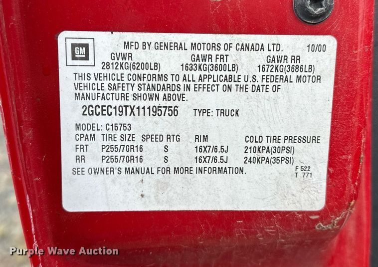 image for item OG9281 2001 Chevrolet Silverado 1500  Ext. Cab pickup truck