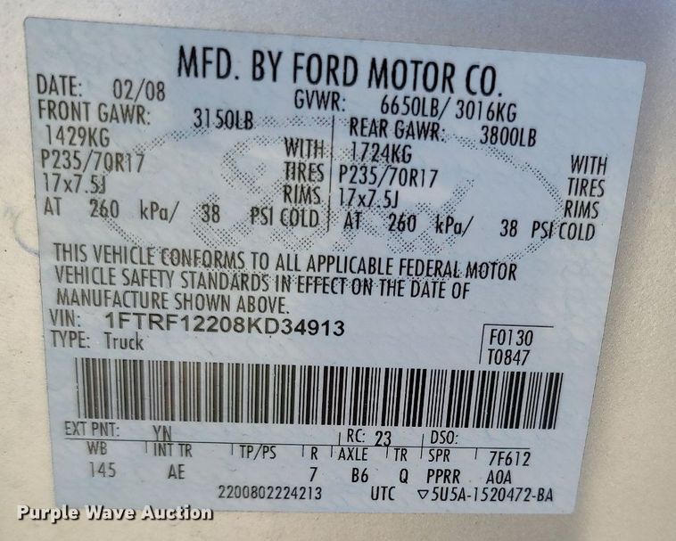 image for item OG9347 2008 Ford F150 XL  pickup truck