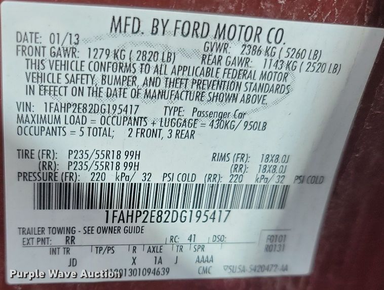 image for item OG9356 2013 Ford Taurus SEL