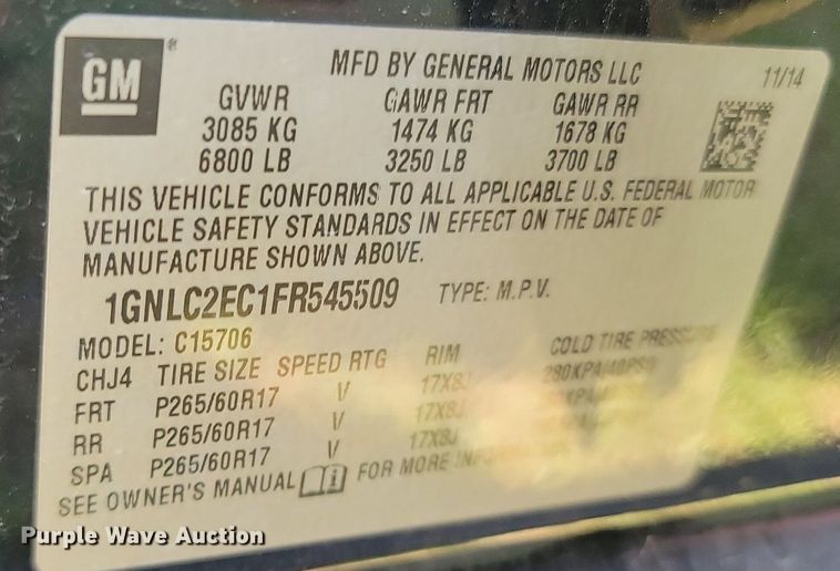 image for item OG9357 2015 Chevrolet Tahoe Police  SUV