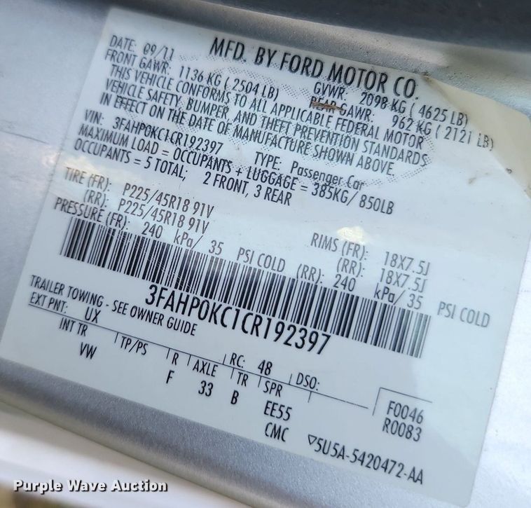 image for item OG9359 2012 Ford Fusion