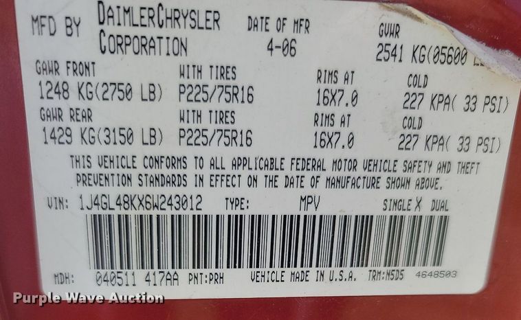 image for item OG9368 2006 Jeep Liberty  SUV