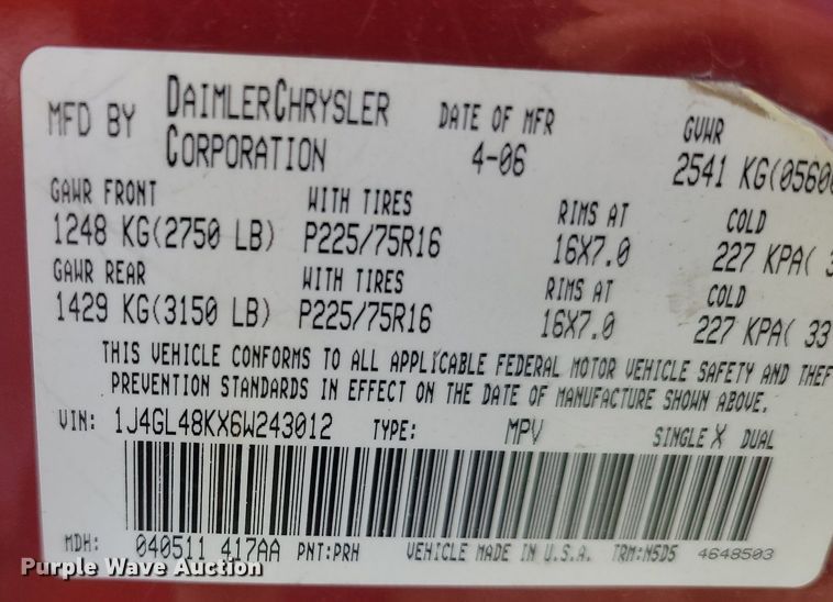 image for item OG9368 2006 Jeep Liberty  SUV