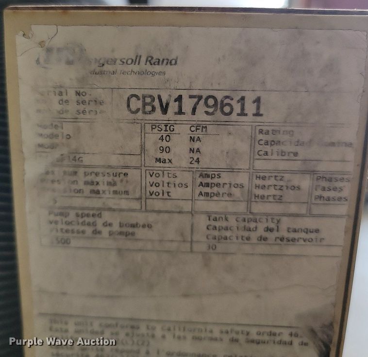 image for item OG9377 Ingersoll Rand 247SF14G  air compressor