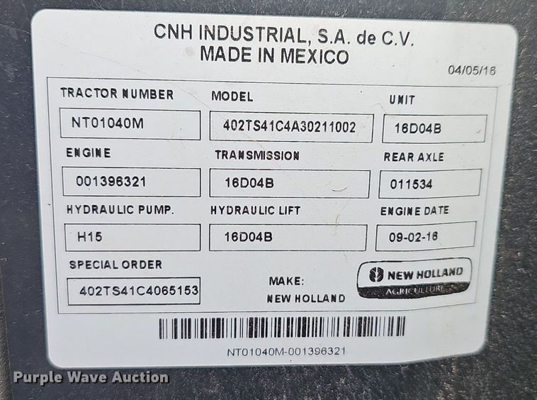 image for item OG9387 2016 New Holland TS6.110  MFWD tractor