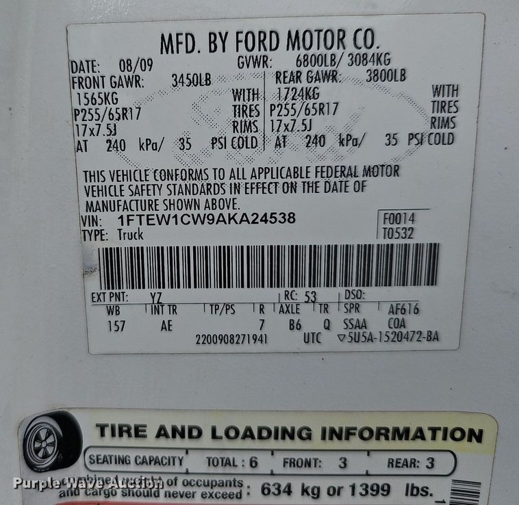 image for item OG9391 2010 Ford F150  SuperCrew pickup truck