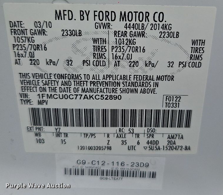 image for item OG9392 2010  Ford Escape  SUV