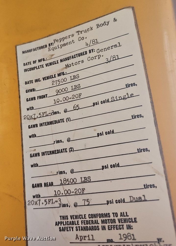 image for item OG9417 1981 Chevrolet C70  dump truck