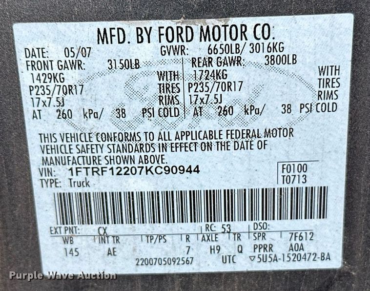 image for item DG5385 2007 Ford F150 XL  pickup truck