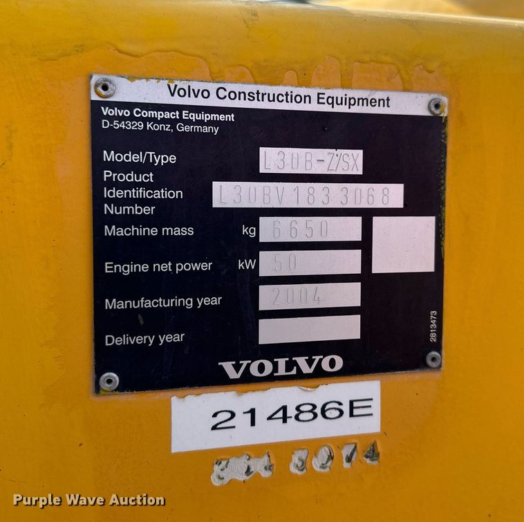 image for item DJ6201 2004 Volvo L30B  wheel loader