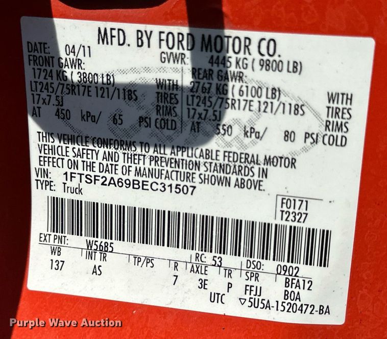 image for item DJ6205 2011 Ford F250 Super Duty  utility bed pickup truck