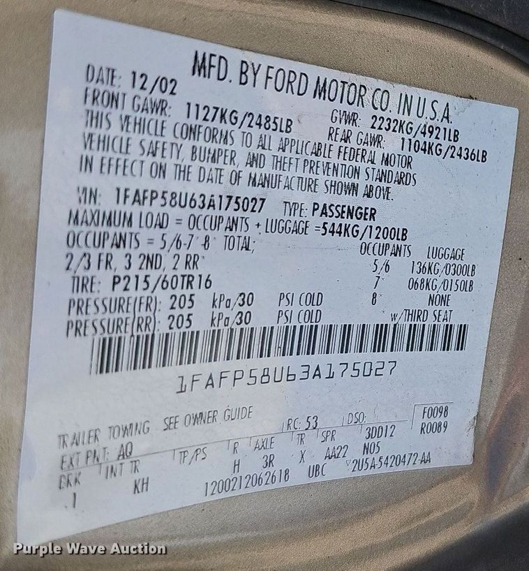 image for item DN8707 2003 Ford Taurus Wagon SE